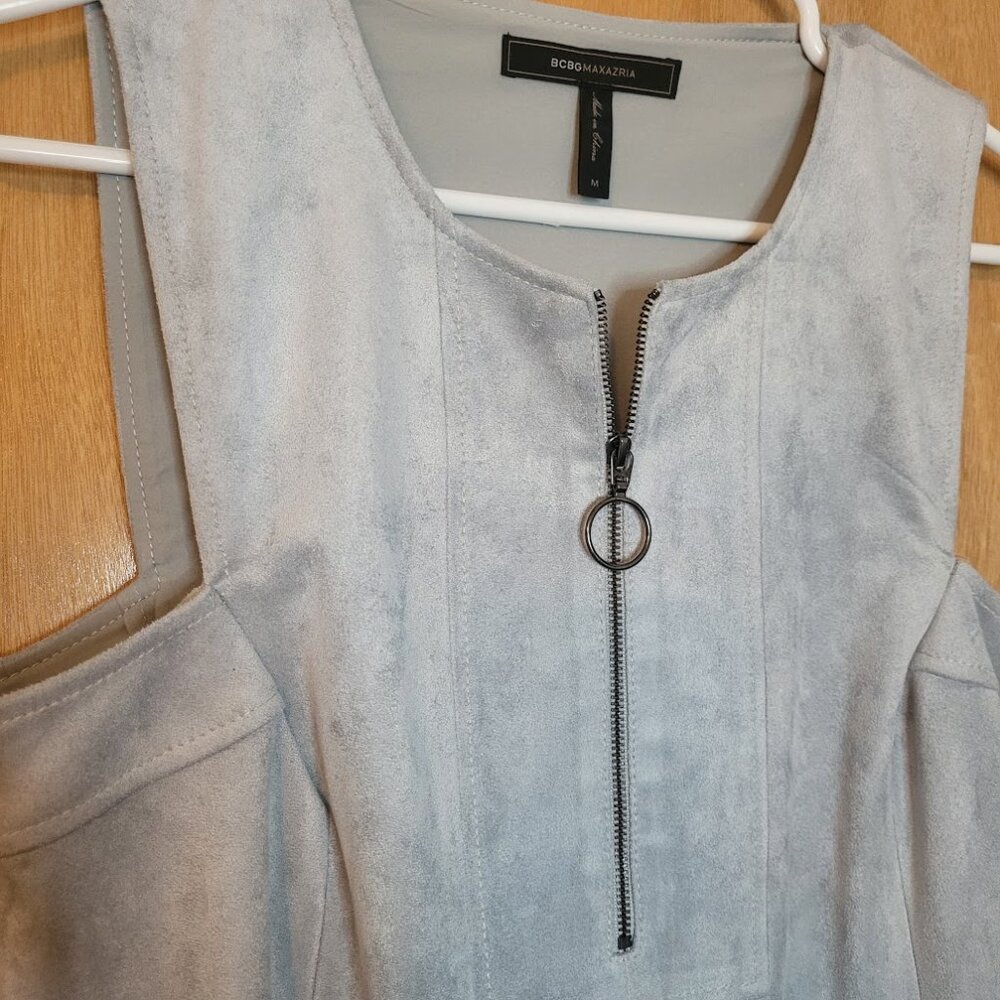 BCBG MAXAZRIA Sleeveless Gray Mini Dress Suede-Like - Women's Med